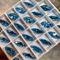 Aquamarine, 2 Pcs Genuine Swarovski, 15x7mm Navette-Marguise With Setting, Bead Embroidery Jewelry Craft Component, Sea Blue Swarovski