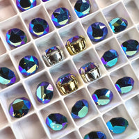 Vintage Montana Sapphire AB, 2 Pieces 40ss Art 1200, Swarovski With SP or GP Setting