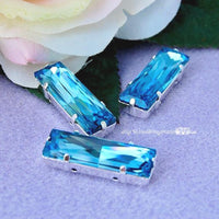 Aquamarine Swarovski Crystal, 1Pc Princess Brooch, 30x10 4547 With Setting