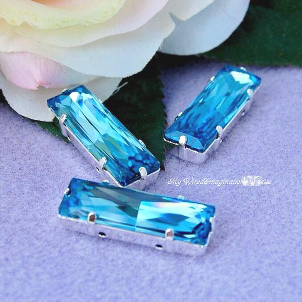 Aquamarine Swarovski Crystal, 1Pc Princess Brooch, 30x10 4547 With Setting