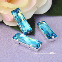 Aquamarine Swarovski Crystal, 1Pc Princess Brooch, 30x10 4547 With Setting