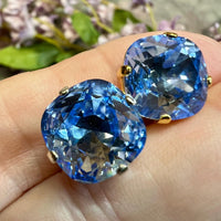 Light Sapphire Genuine Swarovski Crystal, 12mm 4470 Square Cushion Cut With Setting