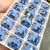 Light Sapphire Genuine Swarovski Crystal, 12mm 4470 Square Cushion Cut With Setting