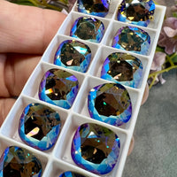 Swarovski Black Diamond Shimmer, 12mm Cushion Cut 4470 Square, With Prong Setting