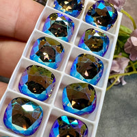 Swarovski Black Diamond Shimmer, 12mm Cushion Cut 4470 Square, With Prong Setting