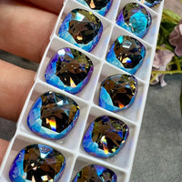 Swarovski Black Diamond Shimmer, 12mm Cushion Cut 4470 Square, With Prong Setting