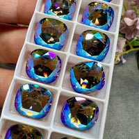 Swarovski Black Diamond Shimmer, 12mm Cushion Cut 4470 Square, With Prong Setting