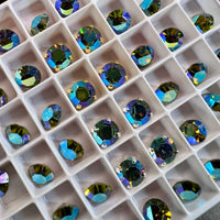 Olivine AB Vintage Swarovski Crystal 34ss Roughly 7.3mm, Dark Olive Green AB Crystal With Settings