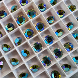 Olivine AB Vintage Swarovski Crystal 34ss Roughly 7.3mm, Dark Olive Green AB Crystal With Settings
