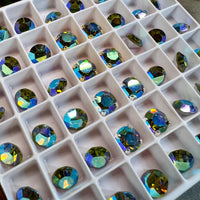 Olivine AB Vintage Swarovski Crystal 34ss Roughly 7.3mm, Dark Olive Green AB Crystal With Settings