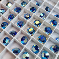 Sapphire AB, Vintage Swarovski Crystal 35ss Roughly 7.5mm, Royal Blue ab, 4 Pieces With SP or GP Setting Bead Embroidery Jewelry Component
