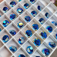 Sapphire AB, Vintage Swarovski Crystal 35ss Roughly 7.5mm, Royal Blue ab, 4 Pieces With SP or GP Setting Bead Embroidery Jewelry Component
