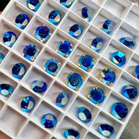 Sapphire AB, Vintage Swarovski Crystal 35ss Roughly 7.5mm, Royal Blue ab, 4 Pieces With SP or GP Setting Bead Embroidery Jewelry Component