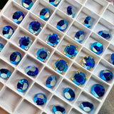 Sapphire AB, Vintage Swarovski Crystal 35ss Roughly 7.5mm, Royal Blue ab, 4 Pieces With SP or GP Setting Bead Embroidery Jewelry Component