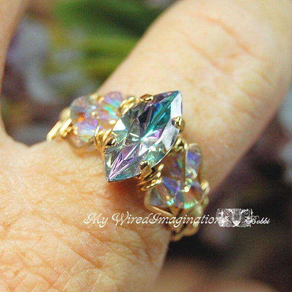 RARE Vitrail Light Vintage Swarovski Handmade Ring, Limited, in Sterling or 14K GF