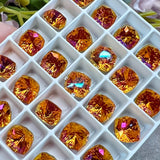 Astral Pink 8mm Genuine Swarovski, 2 Pcs Fancy 4460 Cushion Square With Setting