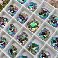 Paradise Shine 8mm Swarovski, 2 Pcs Fancy 4460 Cushion Square With SP or GP Setting