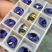 Tanzanite 8mm Swarovski Crystal, 2 Pcs Square-Cushion 4470 With SP or GP Settings, December Birthstone