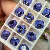 Tanzanite 8mm Swarovski Crystal, 2 Pcs Square-Cushion 4470 With SP or GP Settings, December Birthstone