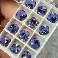 Tanzanite 8mm Swarovski Crystal, 2 Pcs Square-Cushion 4470 With SP or GP Settings, December Birthstone