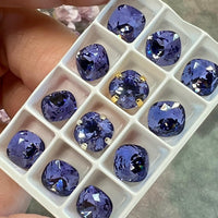 Tanzanite 8mm Swarovski Crystal, 2 Pcs Square-Cushion 4470 With SP or GP Settings, December Birthstone