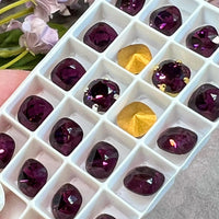 Amethyst 8mm Swarovski Vintage Crystal, 2 Pcs 4461 Square-Octagon With SP or GP Setting