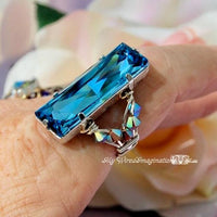 Aquamarine Swarovski Crystal, 1Pc Princess Brooch, 30x10 4547 With Setting