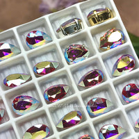 Rose AB 10x7mm Swarovski 2 Pcs Pear 4320, With Silver-Plated or Gold-Plated Settings