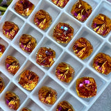 Astral Pink 8mm Genuine Swarovski, 2 Pcs Fancy 4460 Cushion Square With Setting