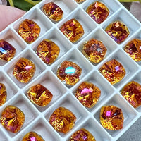 Astral Pink 8mm Genuine Swarovski, 2 Pcs Fancy 4460 Cushion Square With Setting