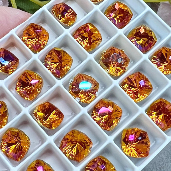 Astral Pink 8mm Genuine Swarovski, 2 Pcs Fancy 4460 Cushion Square With Setting