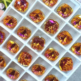 Astral Pink 8mm Genuine Swarovski, 2 Pcs Fancy 4460 Cushion Square With Setting