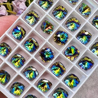 Vitrail Medium 8mm Swarovski, 2 Pcs Fancy 4460 Cushion Square Rhinestone With Setting