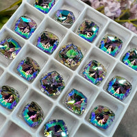 Paradise Shine 8mm Swarovski, 2 Pcs Fancy 4460 Cushion Square With SP or GP Setting
