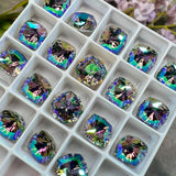 Paradise Shine 8mm Swarovski, 2 Pcs Fancy 4460 Cushion Square With SP or GP Setting