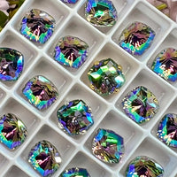 Paradise Shine 8mm Swarovski, 2 Pcs Fancy 4460 Cushion Square With SP or GP Setting