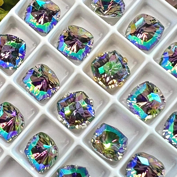 Paradise Shine 8mm Swarovski, 2 Pcs Fancy 4460 Cushion Square With SP or GP Setting