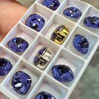 Tanzanite 8mm Swarovski Crystal, 2 Pcs Square-Cushion 4470 With SP or GP Settings, December Birthstone