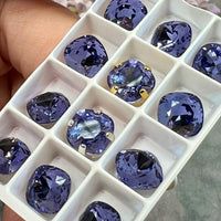 Tanzanite 8mm Swarovski Crystal, 2 Pcs Square-Cushion 4470 With SP or GP Settings, December Birthstone