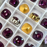 Amethyst 8mm Swarovski Vintage Crystal, 2 Pcs 4461 Square-Octagon With SP or GP Setting