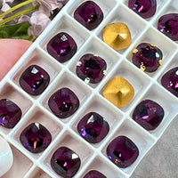 Amethyst 8mm Swarovski Vintage Crystal, 2 Pcs 4461 Square-Octagon With SP or GP Setting