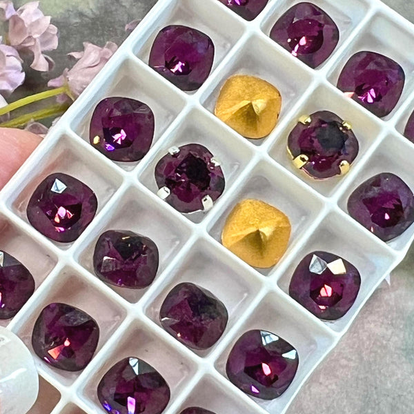 Amethyst 8mm Swarovski Vintage Crystal, 2 Pcs 4461 Square-Octagon With SP or GP Setting