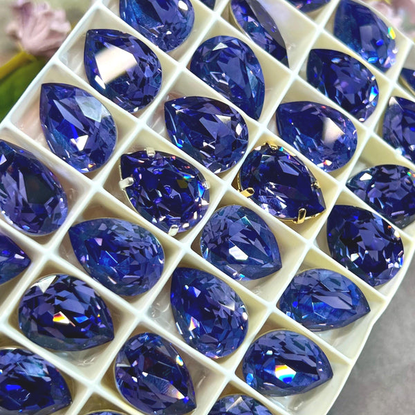 Tanzanite 18x13mm Swarovski Crystal, 1 Pc art 4320 Pear Shape With SP or GP Setting