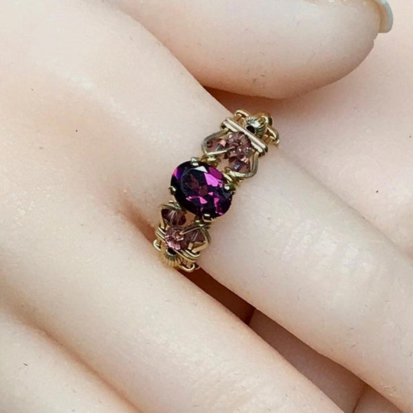 Rhodolite Garnet Handmade Ring, Raspberry Dark Red, in SS or 14K GF