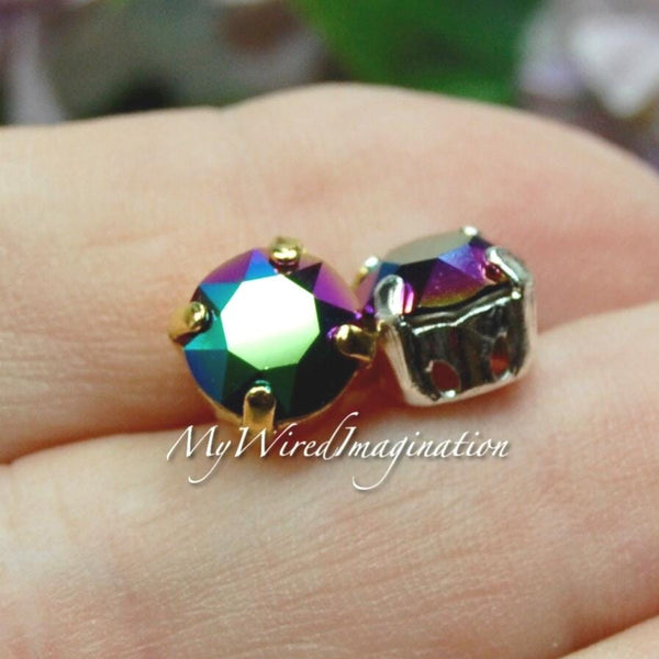 Scarabaeus Green 8mm 2/4 Pcs Swarovski Crystal, SP or GP Settings, Metallic Beetle Finish