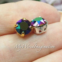 Scarabaeus Green 8mm 2/4 Pcs Swarovski Crystal, SP or GP Settings, Metallic Beetle Finish