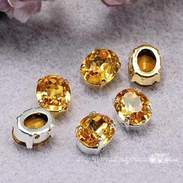 Topaz Yellow Vintage Swarovski Crystal 10 x 8mm, 2 Pcs Topaze Oval Shape With Setting