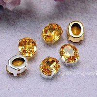 Topaz Yellow Vintage Swarovski Crystal 10 x 8mm, 2 Pcs Topaze Oval Shape With Setting