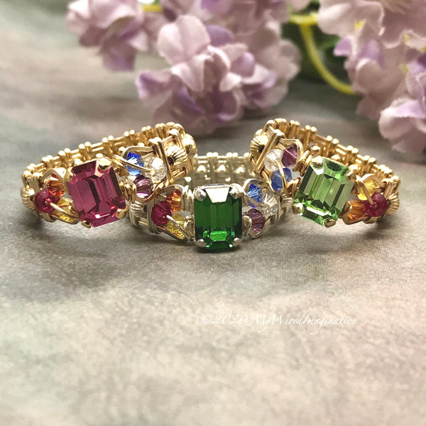 Crystal Chakra Vintage Swarovski Handmade Ring, Chakra-Colors, Unique Engagement Ring