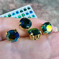 Emerald AB 39ss Swarovski Vintage Crystal, 2 or 4 Pcs Art 1110, with SP or GP Settings